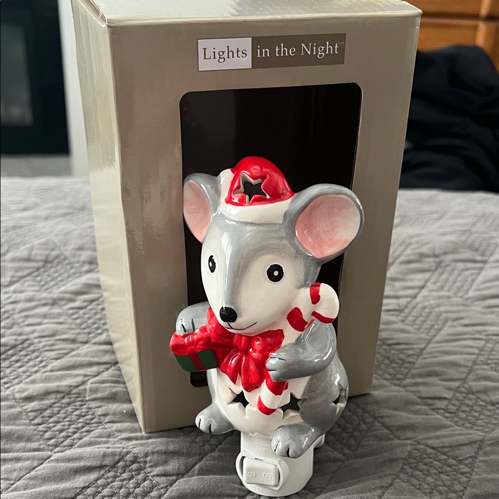 Festive Mouse Night Light with Santa Hat by Lights in the Night